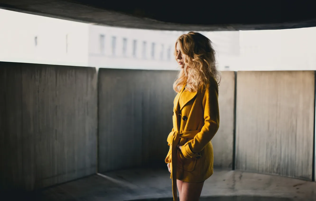 Photo wallpaper girl, light, model, hair, blonde, coat