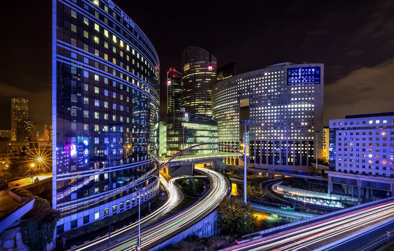 Photo wallpaper road, light, night, the city, lights, France, Paris, building