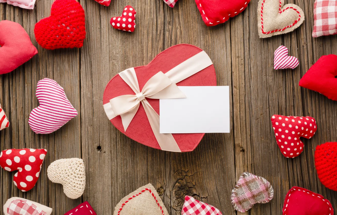 Photo wallpaper Valentine's day, sewing, red, heart, needlework, from fabric, thread, wooden background