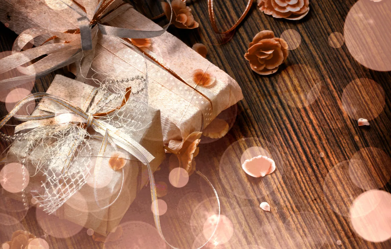 Photo wallpaper flowers, box, gift, tape