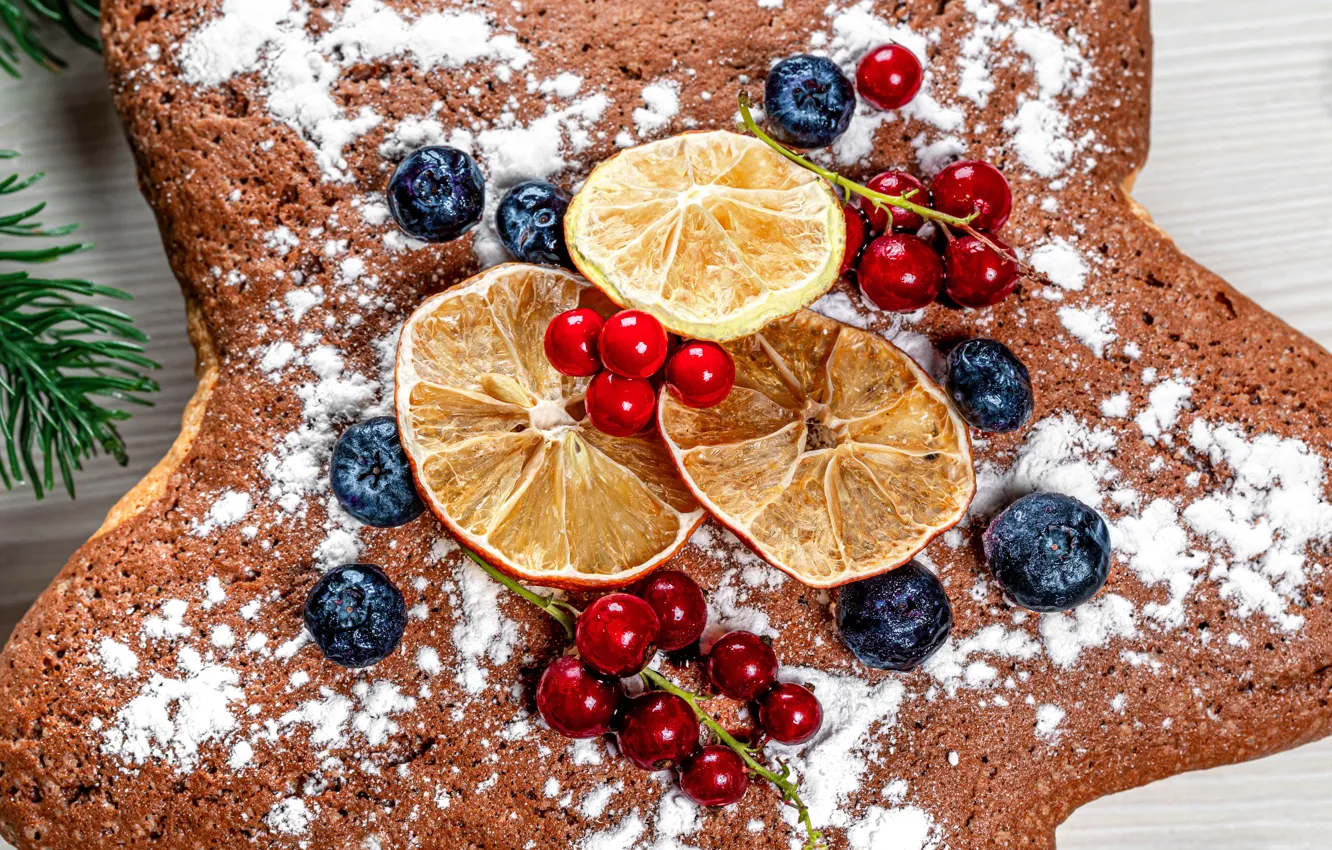 Photo wallpaper stars, berries, lemon, new year, Christmas, cake, biscuit