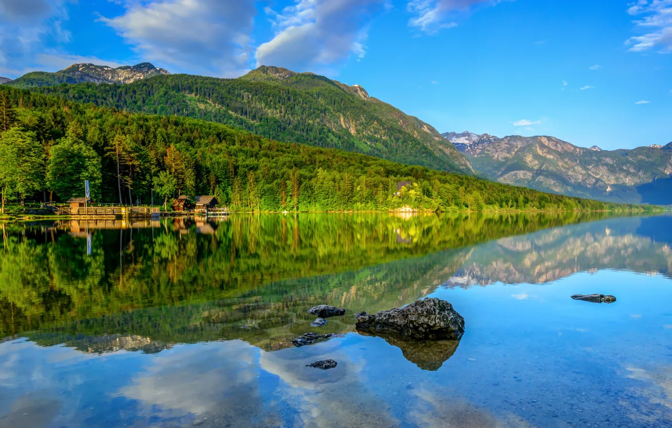 Photo wallpaper forest, landscape, mountains, lake, reflection, forest, mountain, lake