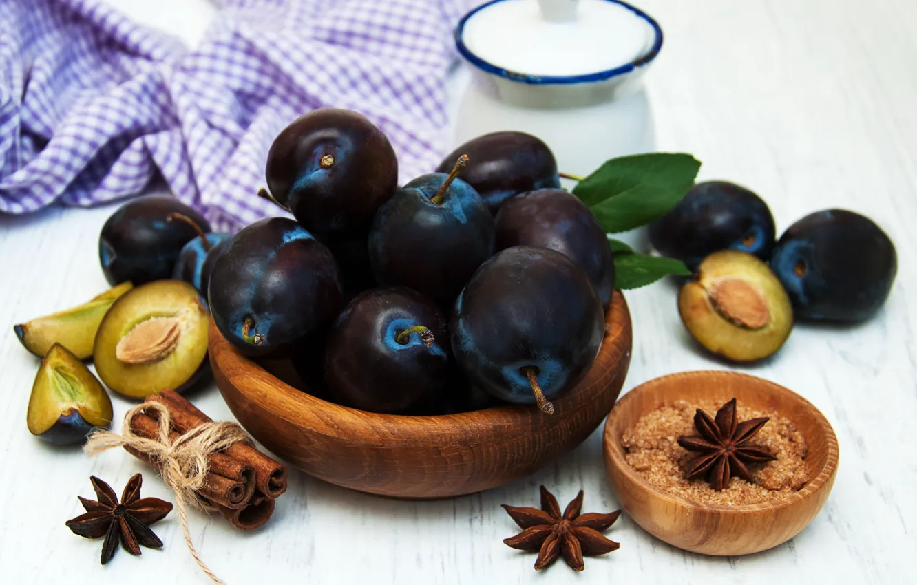 Photo wallpaper cinnamon, plum, ripe, spices, star anise, Olena Rudo