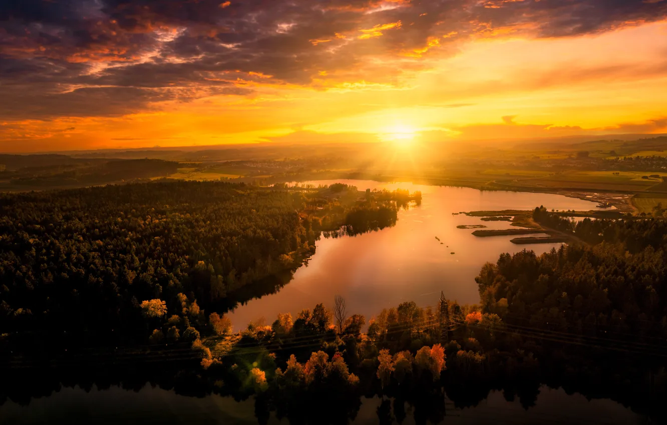 Photo wallpaper shore, the evening, view, the sun, sunset, river