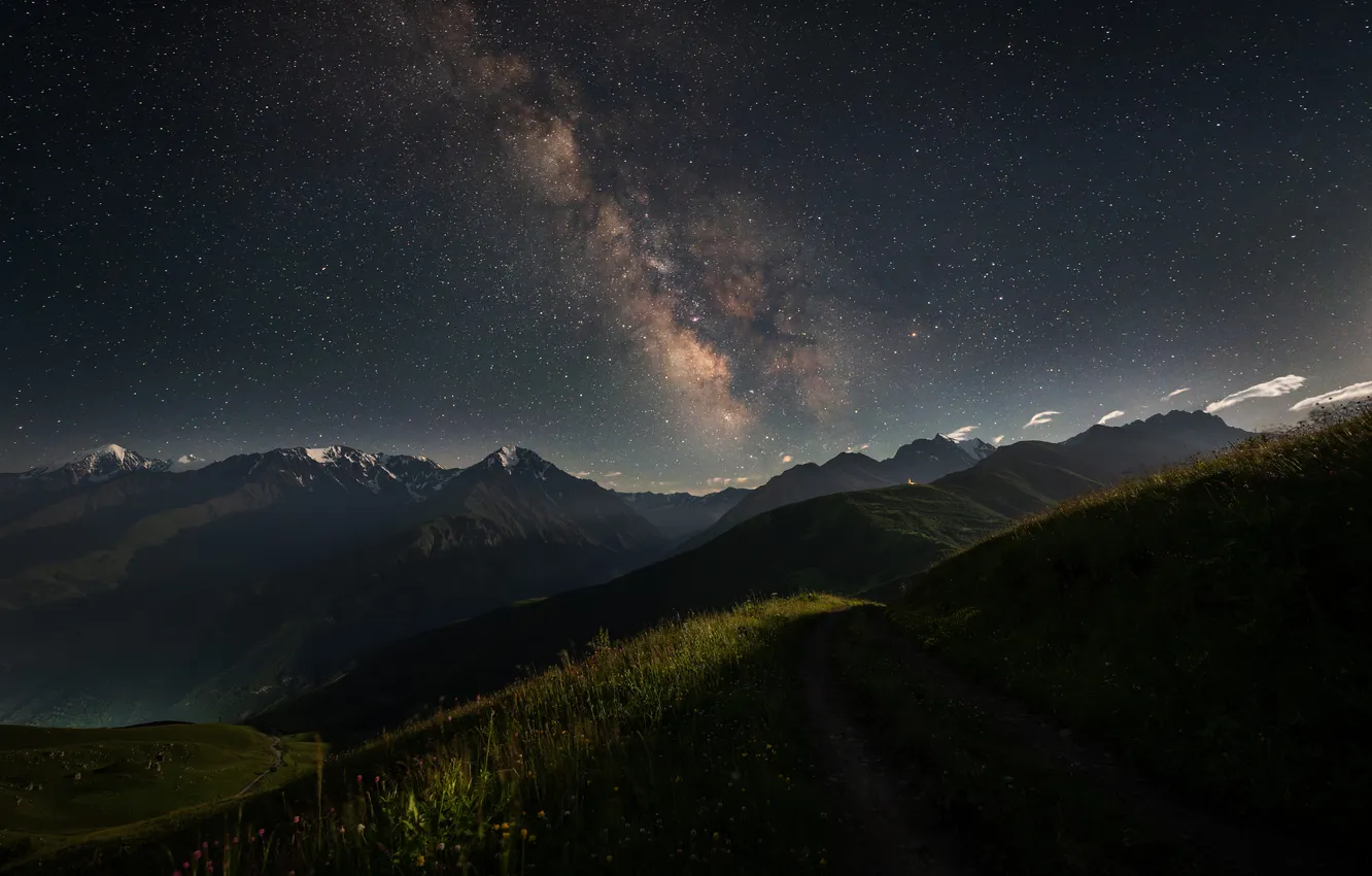 Photo wallpaper stars, night, beauty, galaxy, North Ossetia, Alexey Turchin, Archon Pass