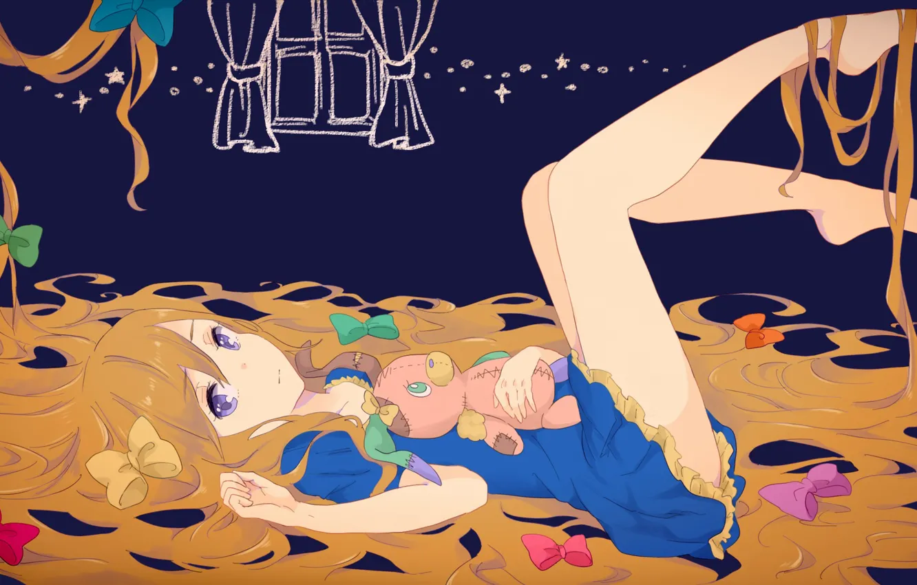 Photo wallpaper girl, toy, sleep, anime, dress, window, Bunny, bow