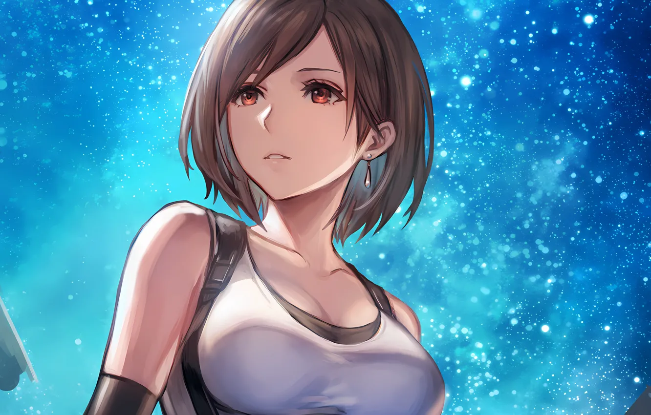 Photo wallpaper girl, sexy, Final Fantasy, cleavage, sky, brown hair, boobs, anime