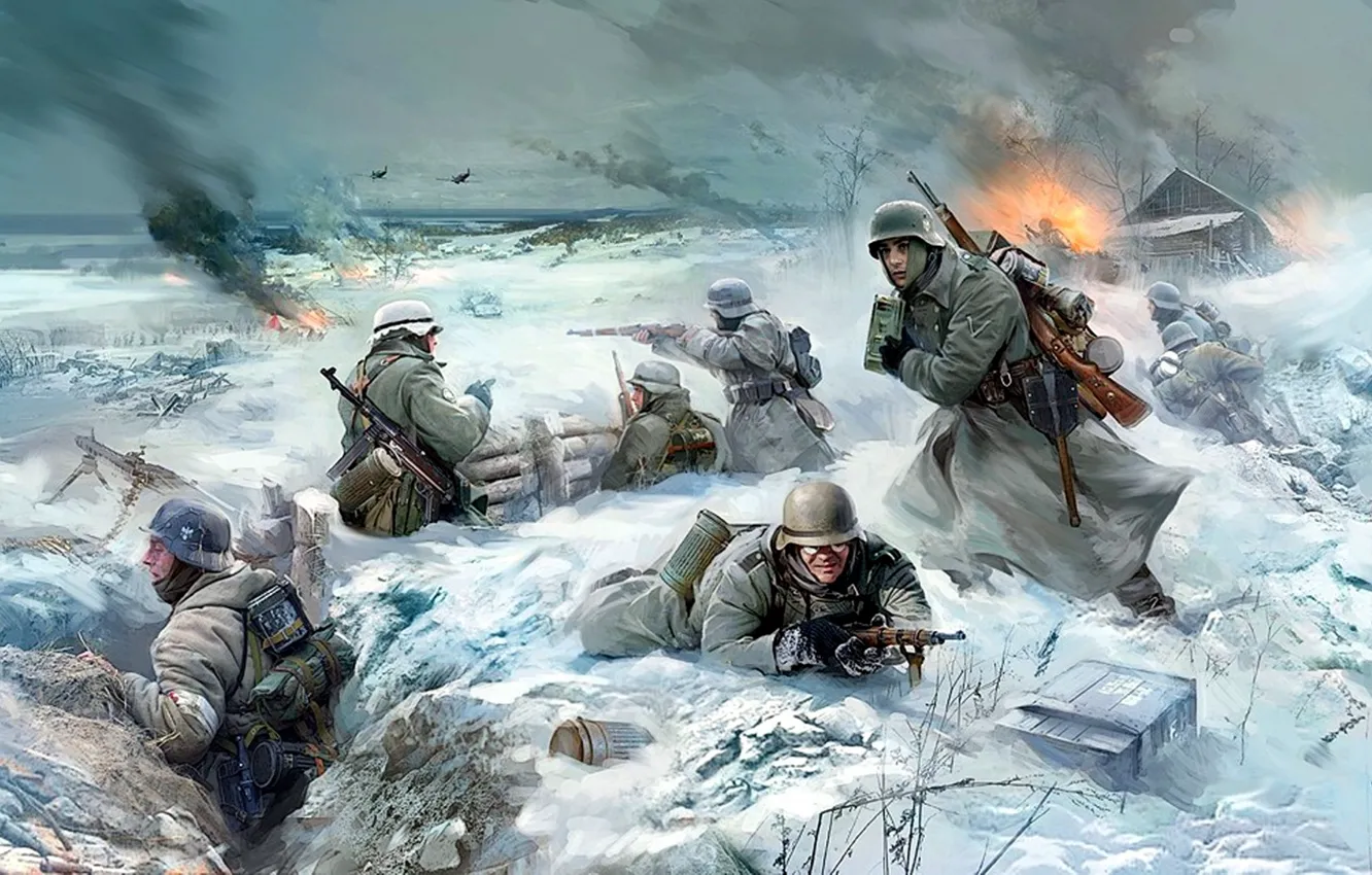 Photo wallpaper war, battle, art, soldiers, the battle, the Germans, the Wehrmacht, WW2