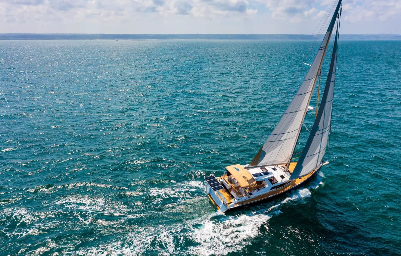 Photo wallpaper the reflection, the way, yacht, the wind, sea, AY Allures 51.9, pvrus, from abov