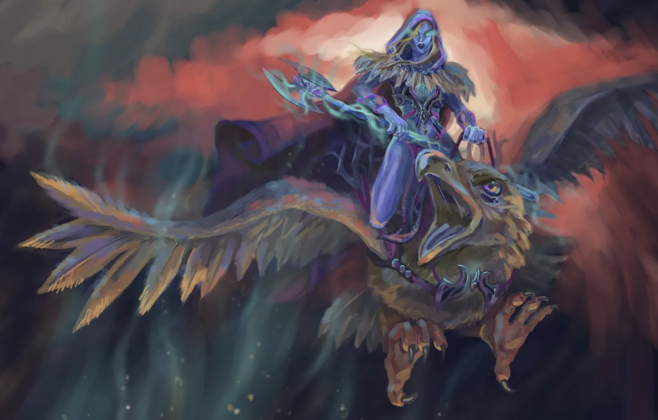 Photo wallpaper look, flight, fiction, bird, eagle, elf, wings, beak