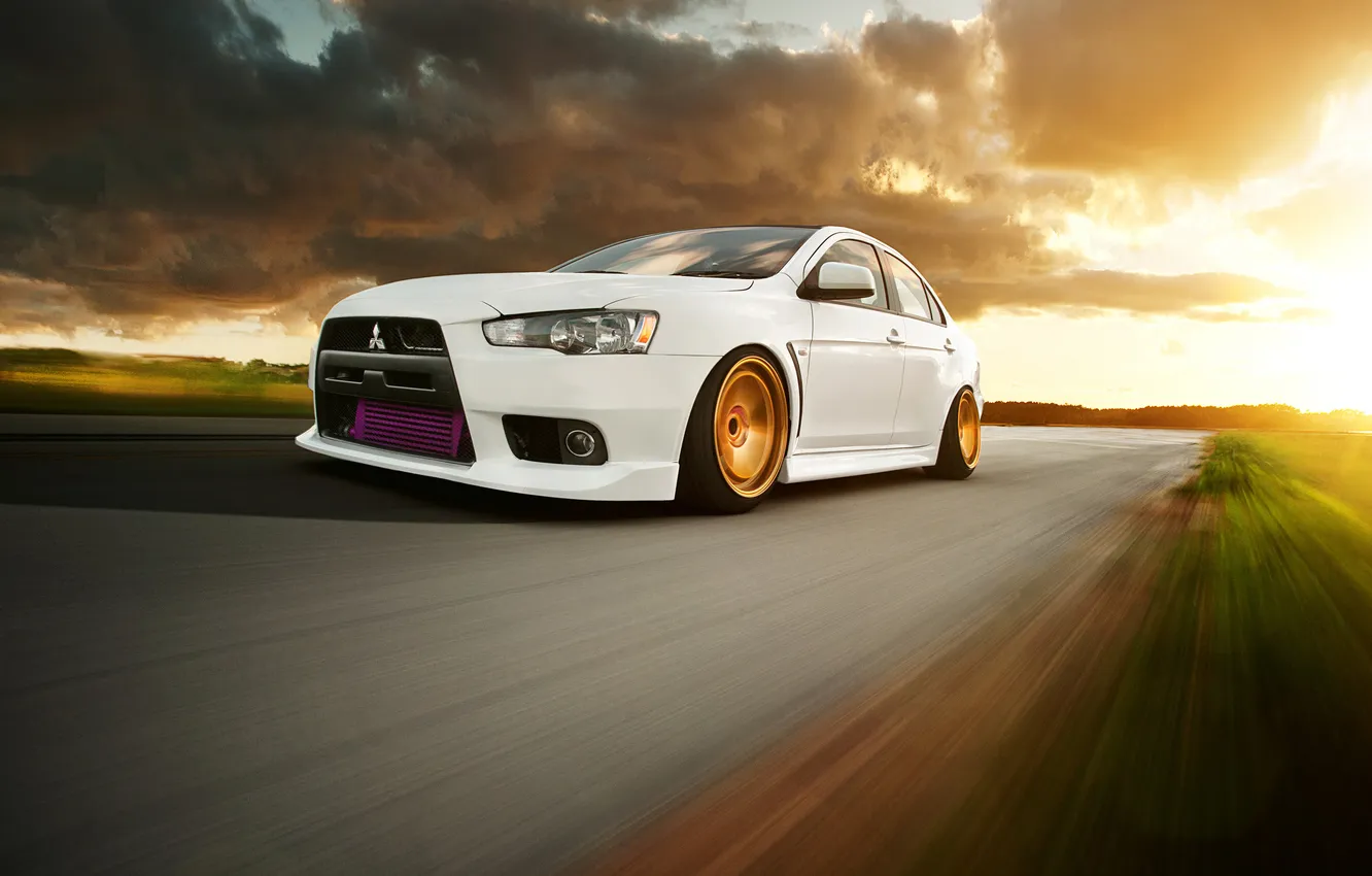 Photo wallpaper speed, Desktop, Mitsubishi, Lancer, white, car, Evolution, style