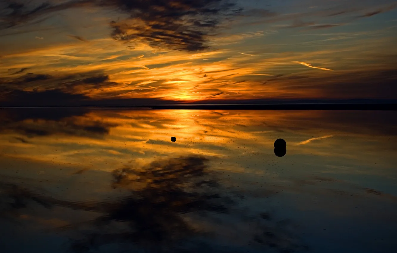 Photo wallpaper the sky, water, sunset, reflection