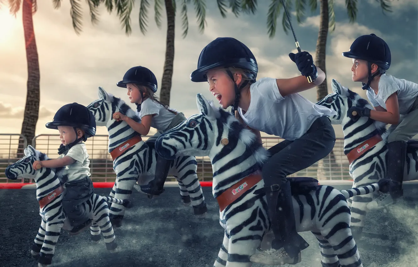 Photo wallpaper children, race, Zebra