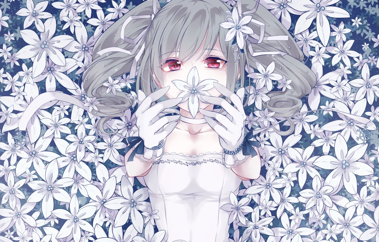 Photo wallpaper look, flowers, girl, IdolM@ster