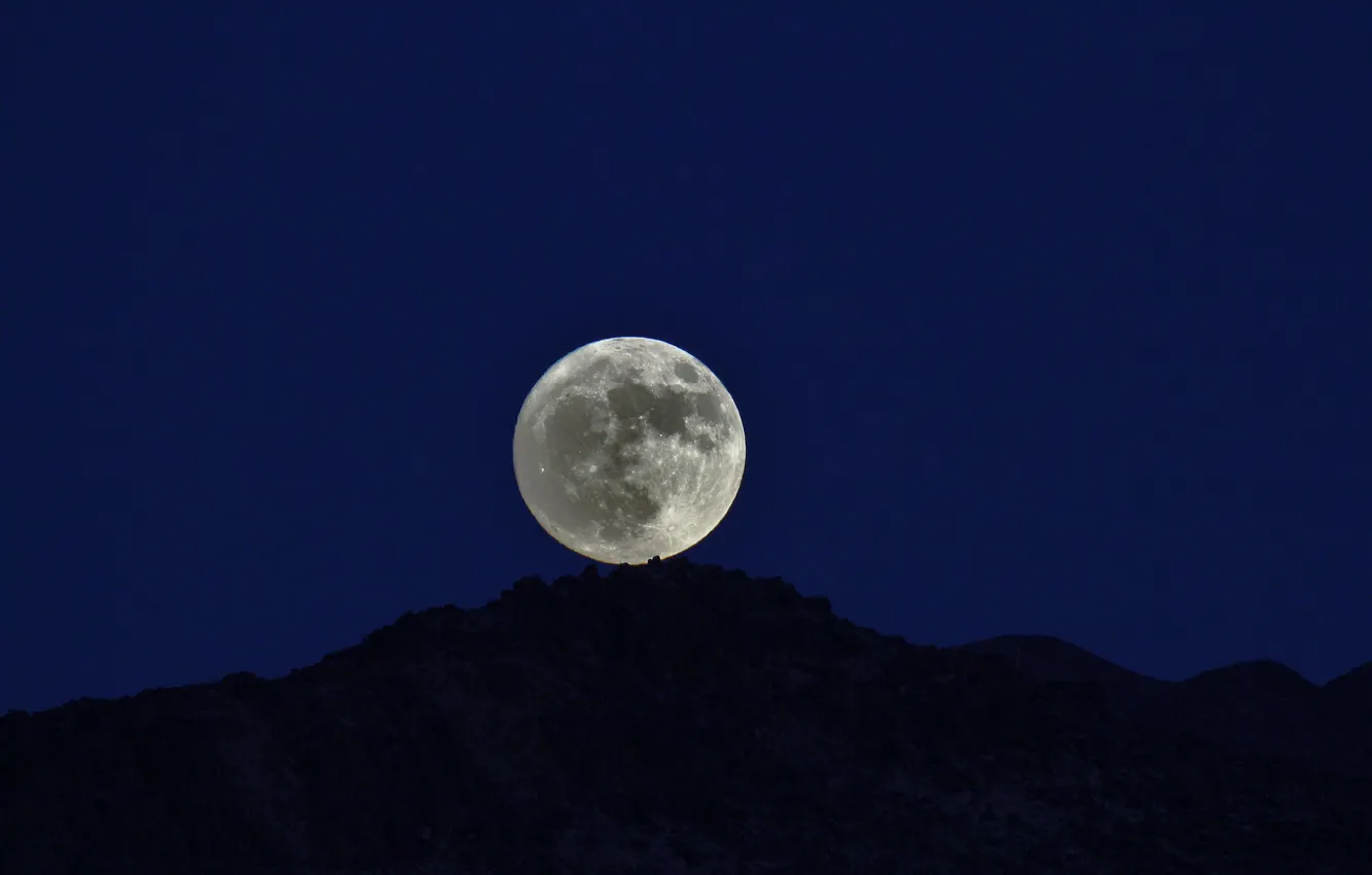 Photo wallpaper mountains, night, the moon, silhouette, the full moon