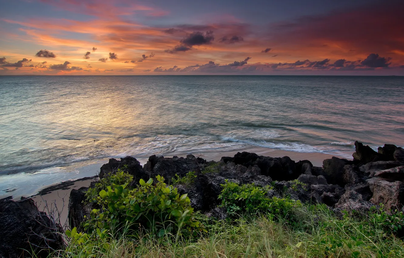 Photo wallpaper sea, landscape, sunset
