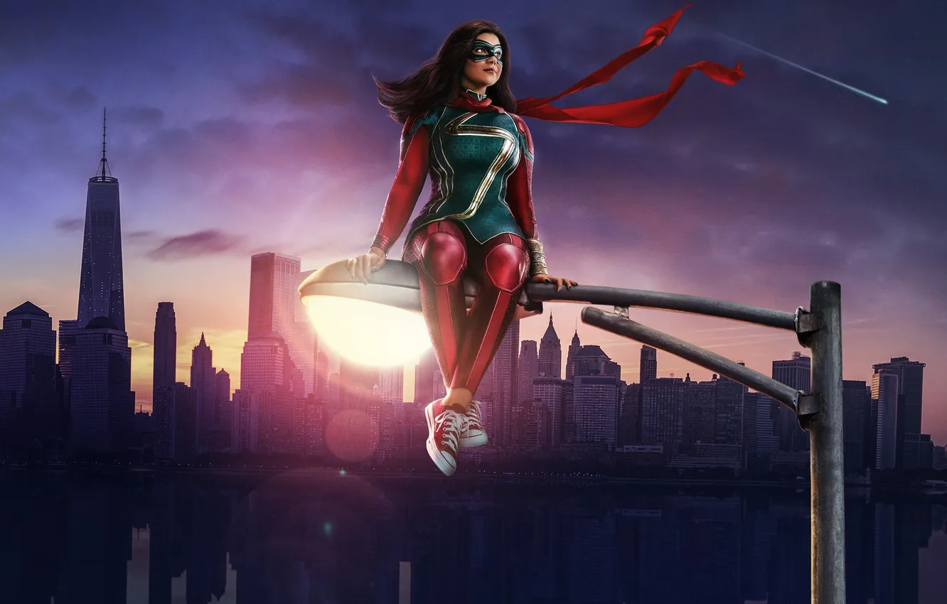 Photo wallpaper landscape, the city, sneakers, post, mask, costume, lantern, the series
