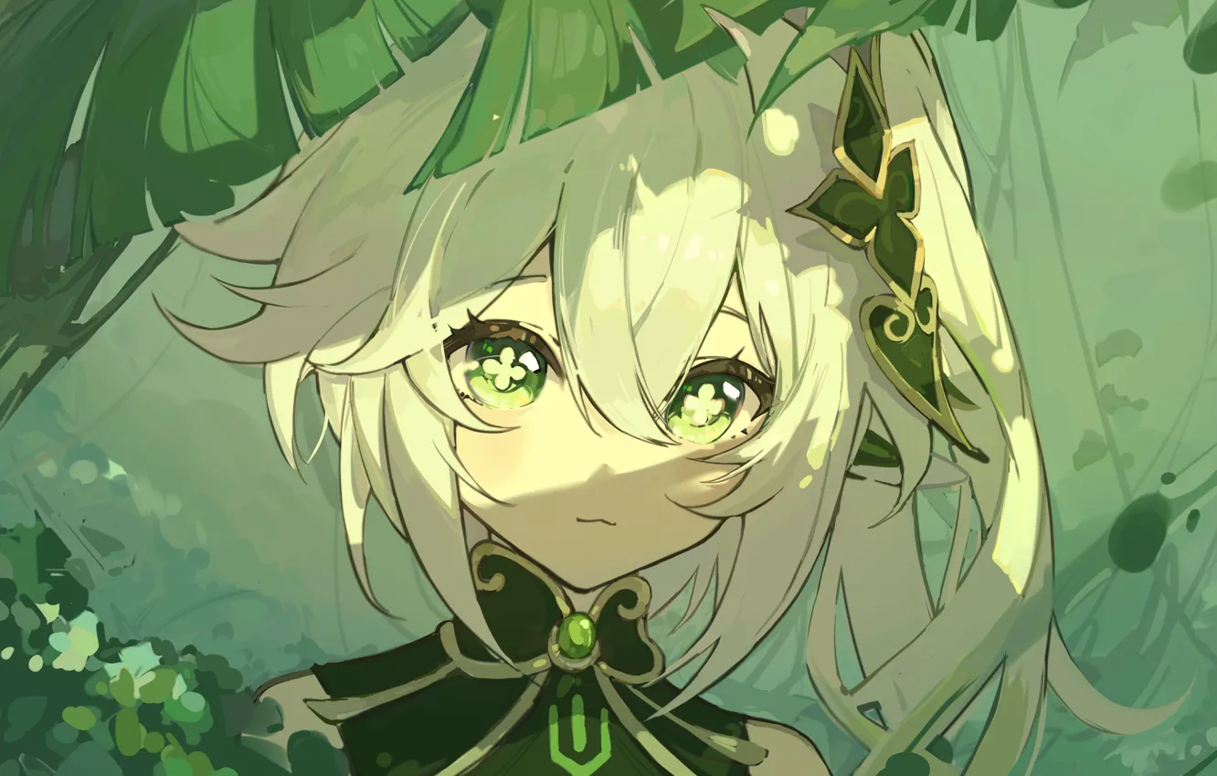 Photo wallpaper leaves, girl, Genshin Impact, Nahida
