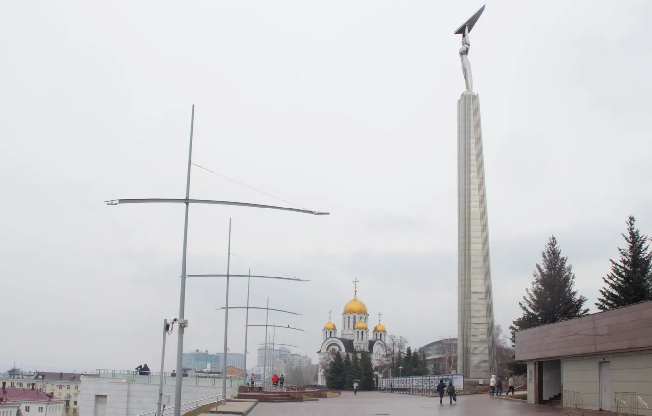 Photo wallpaper the sky, trees, rain, overcast, people, building, spring, Russia