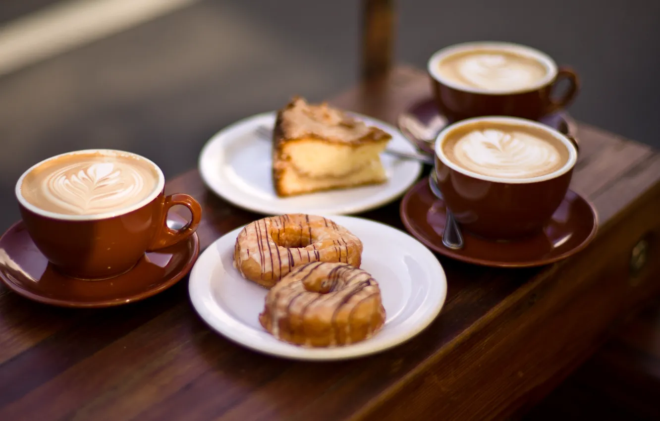 Photo wallpaper Wallpaper, coffee, food, pie, donuts, dessert