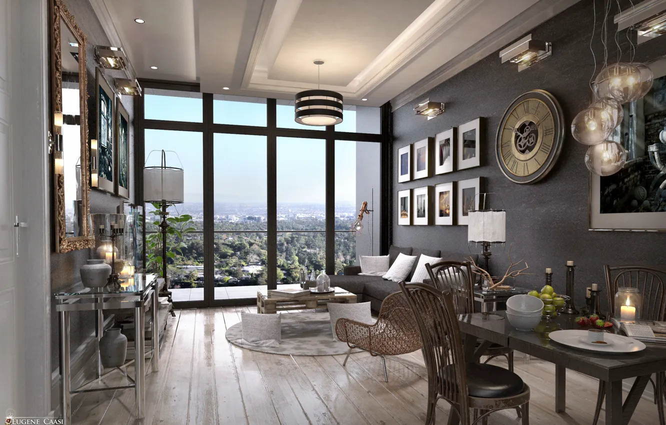 Photo wallpaper furniture, window, chandelier, the room, TYPICAL LIVING & DINING AREA OPTION