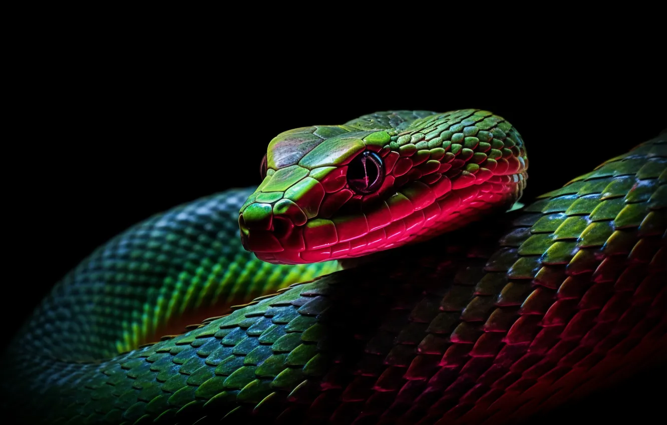 Photo wallpaper eyes, face, animal, danger, snake, black background, reptile, closeup