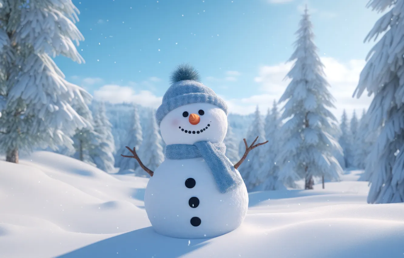 Photo wallpaper winter, snow, new year, Christmas, snowman, Christmas, winter, snow