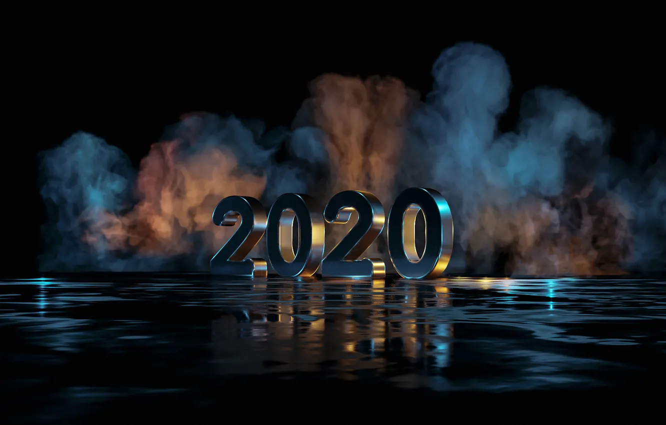 Photo wallpaper reflection, smoke, Christmas, new year, 2020, new year 2020, new year 2020