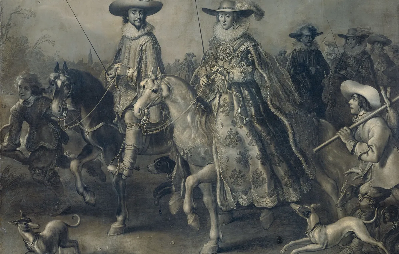Photo wallpaper oil, picture, canvas, 1628, Adrian van de Venne, Adriaen van de Venne, and His Wife …