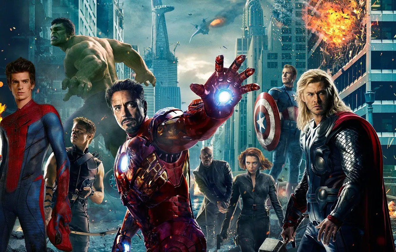 Photo wallpaper Hulk, Iron Man, Captain America, Thor, Avengers, Spider Man
