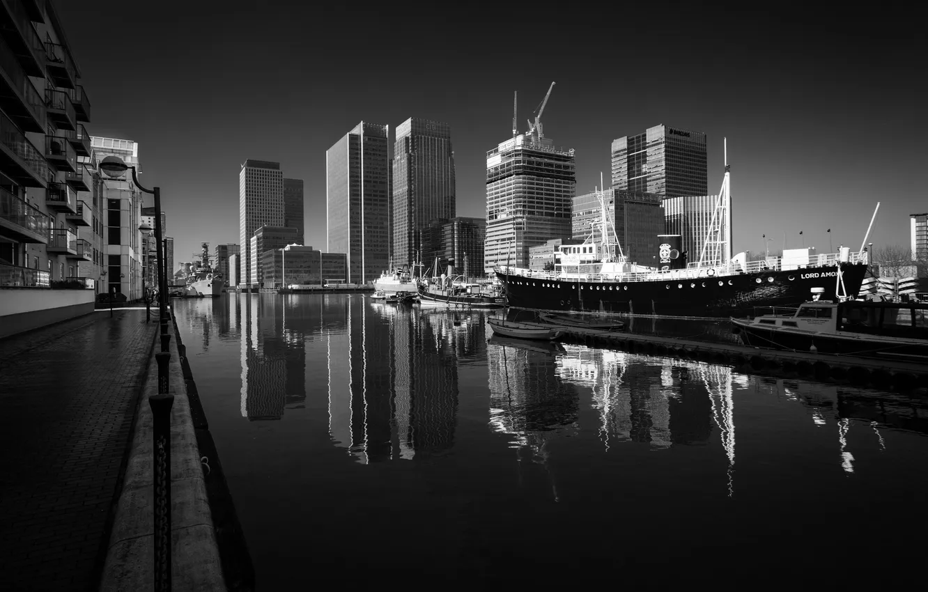 Photo wallpaper water, building, pier, b/W, black and white