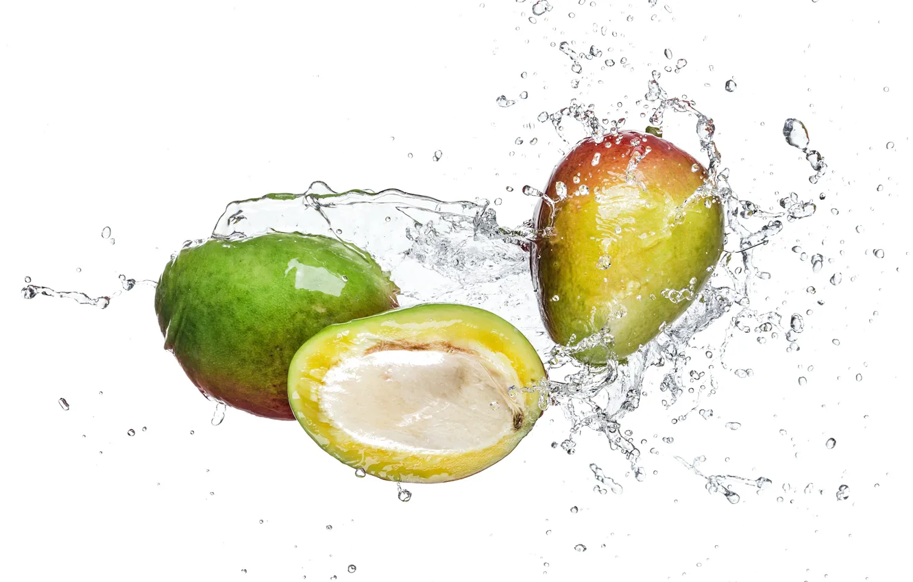 Photo wallpaper water, squirt, white background, mango