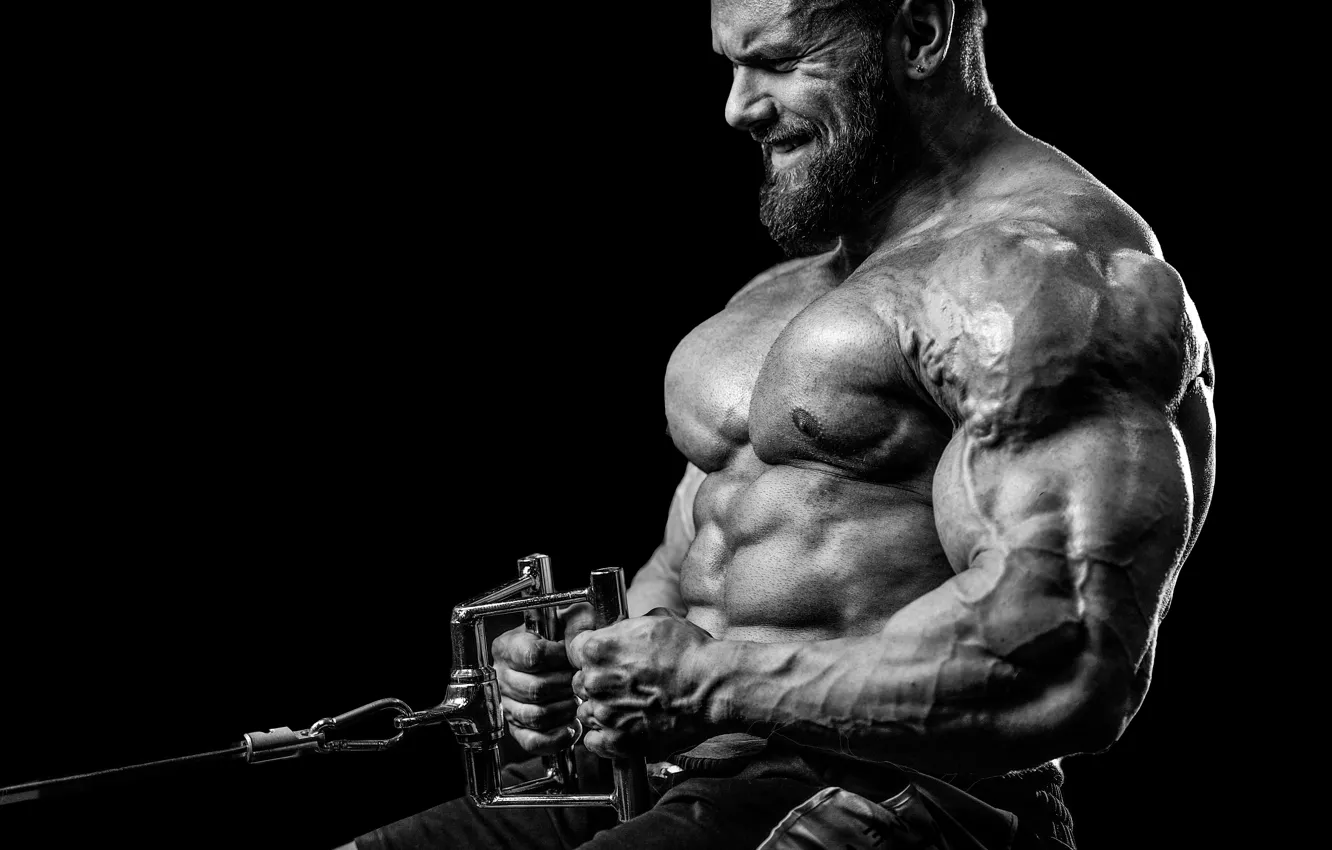 Photo wallpaper sport, black and white, male, black background, Jock, muscle, bodybuilding