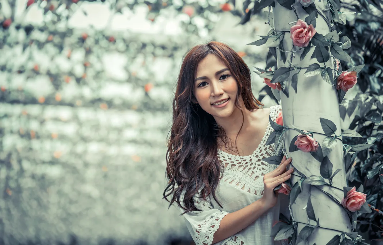 Photo wallpaper look, girl, smile, Asian