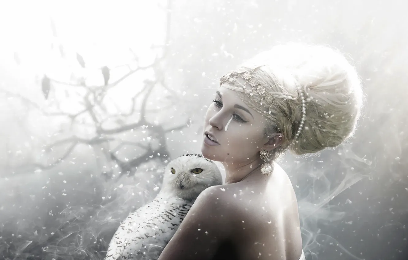 Photo wallpaper girl, mood, bird