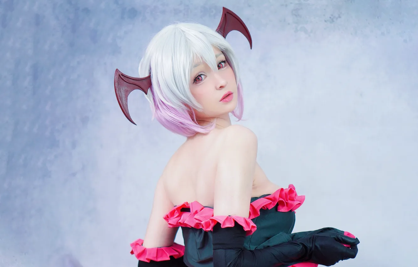 Photo wallpaper girl, dress, wings, beautiful, short hair, pretty, lips, face