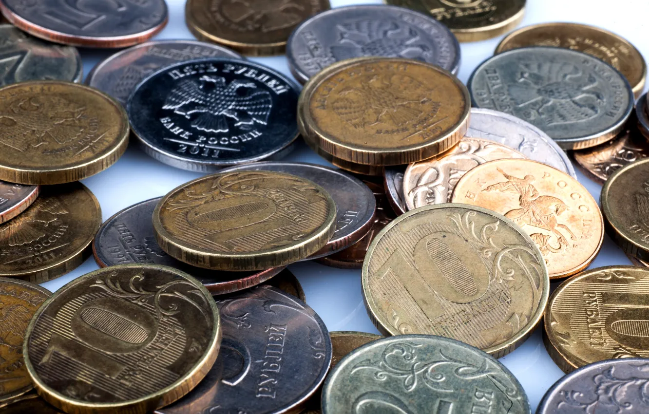 Photo wallpaper money, coins, metal, rubles