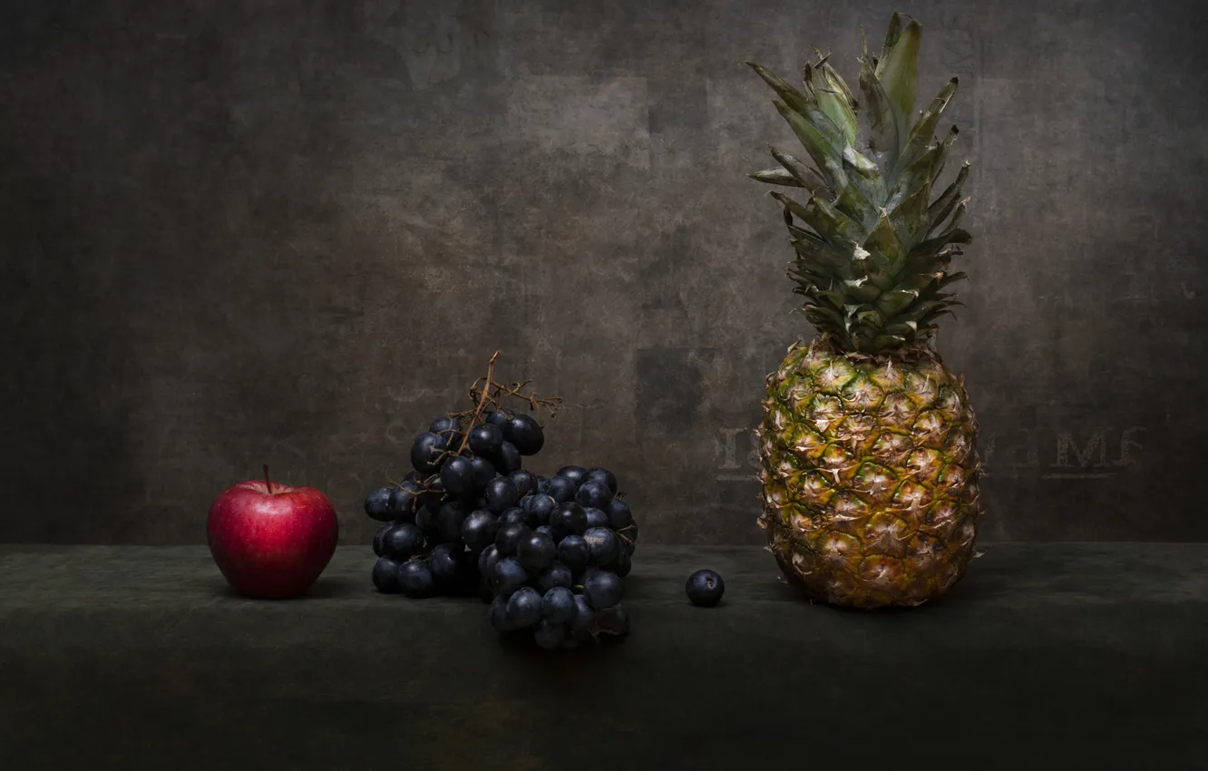 Photo wallpaper grapes, pineapple, still life