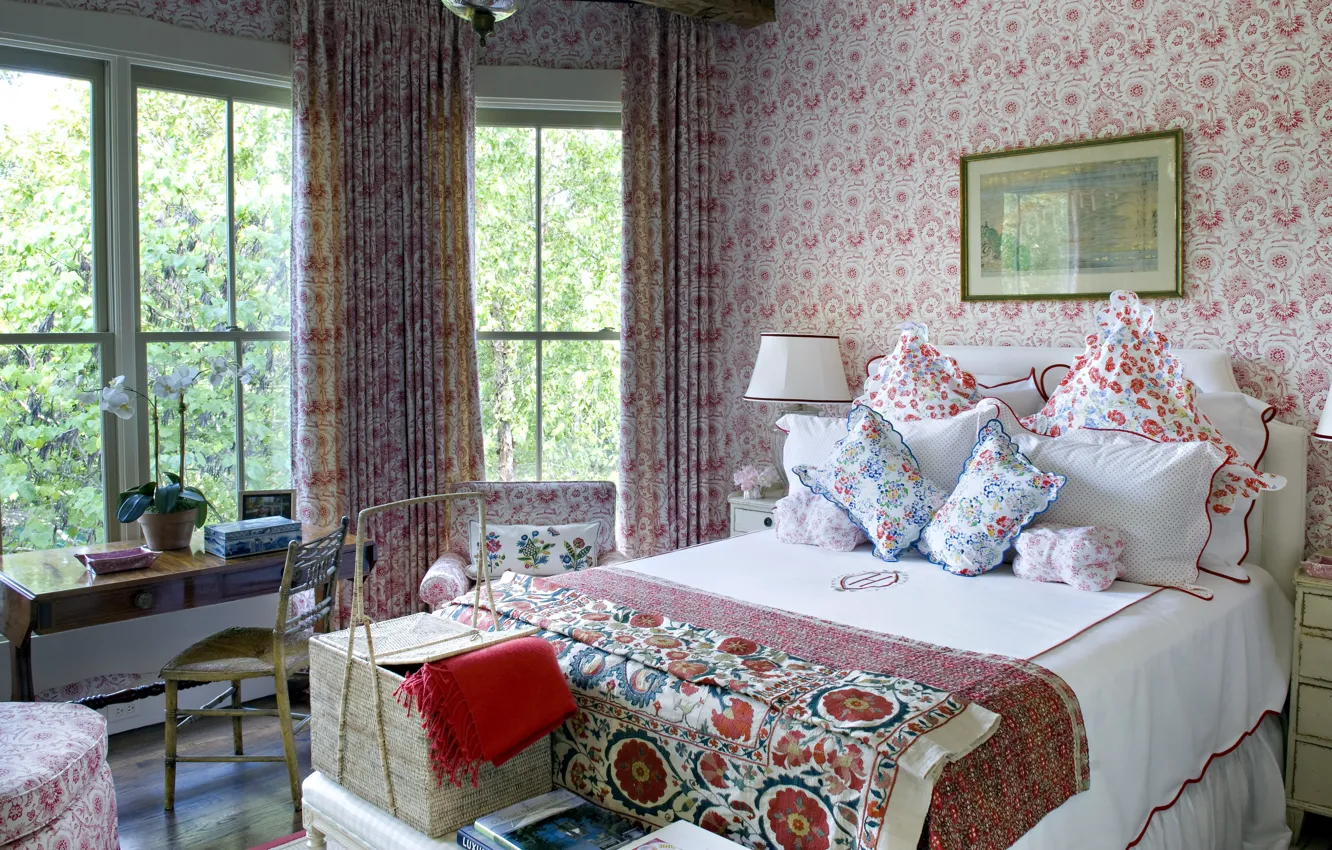 Photo wallpaper flowers, room, Wallpaper, interior, bedroom