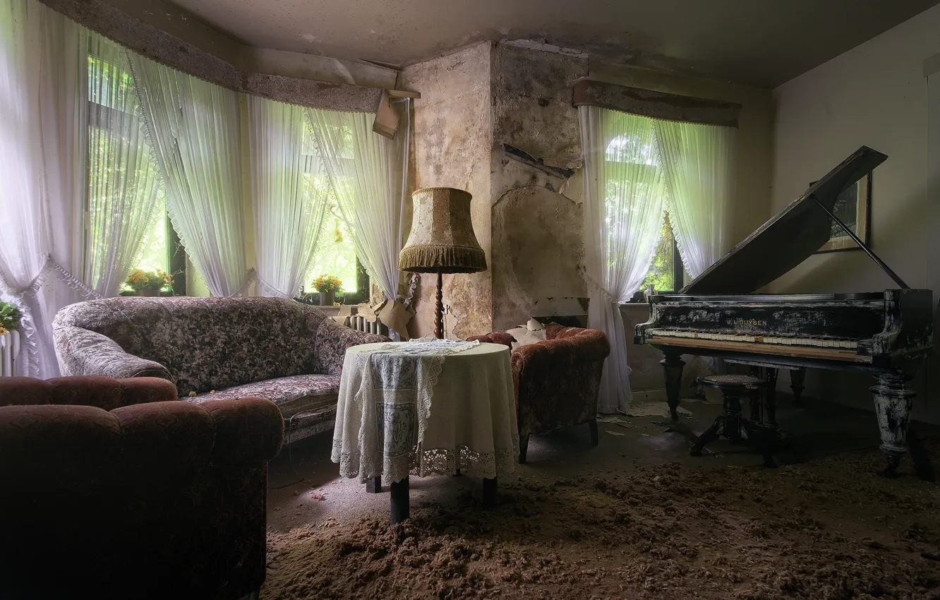 Photo wallpaper table, room, sofa, piano