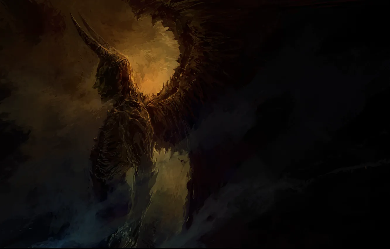 Photo wallpaper darkness, wings, the demon, art, horns