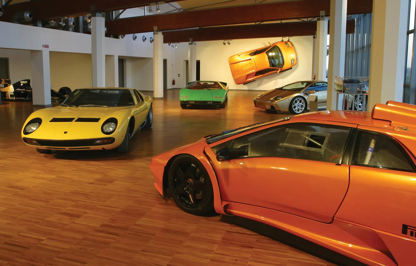 Photo wallpaper Lamborghini, Museum, car, Diablo, Miura, Countach