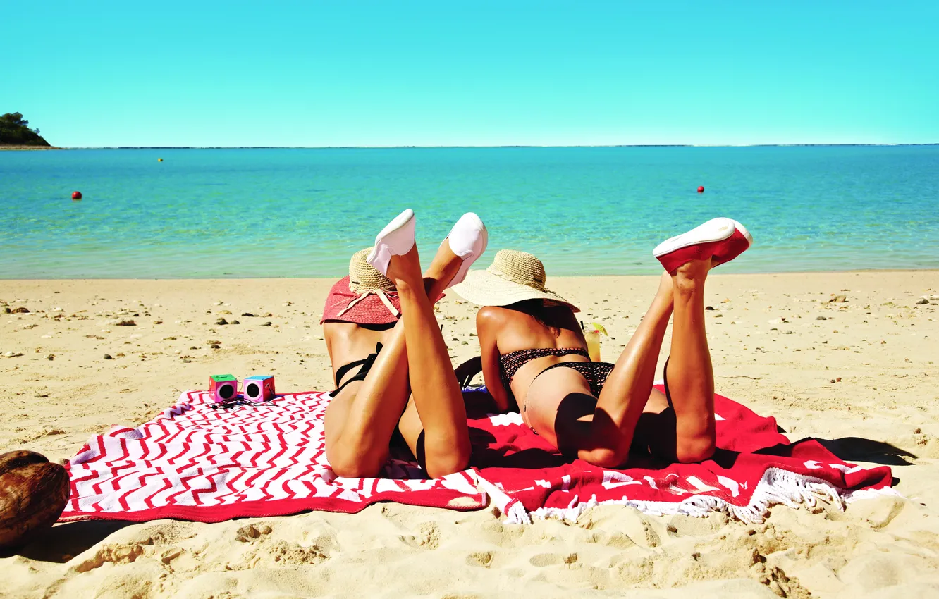 Photo wallpaper beach, the ocean, tan, girl