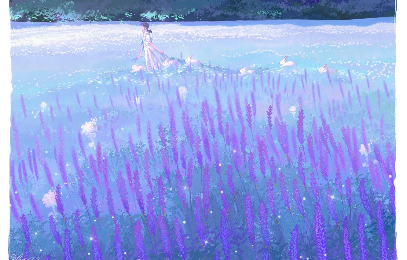 Photo wallpaper girl, nature, rabbit, Heather, MORNCOLOUR