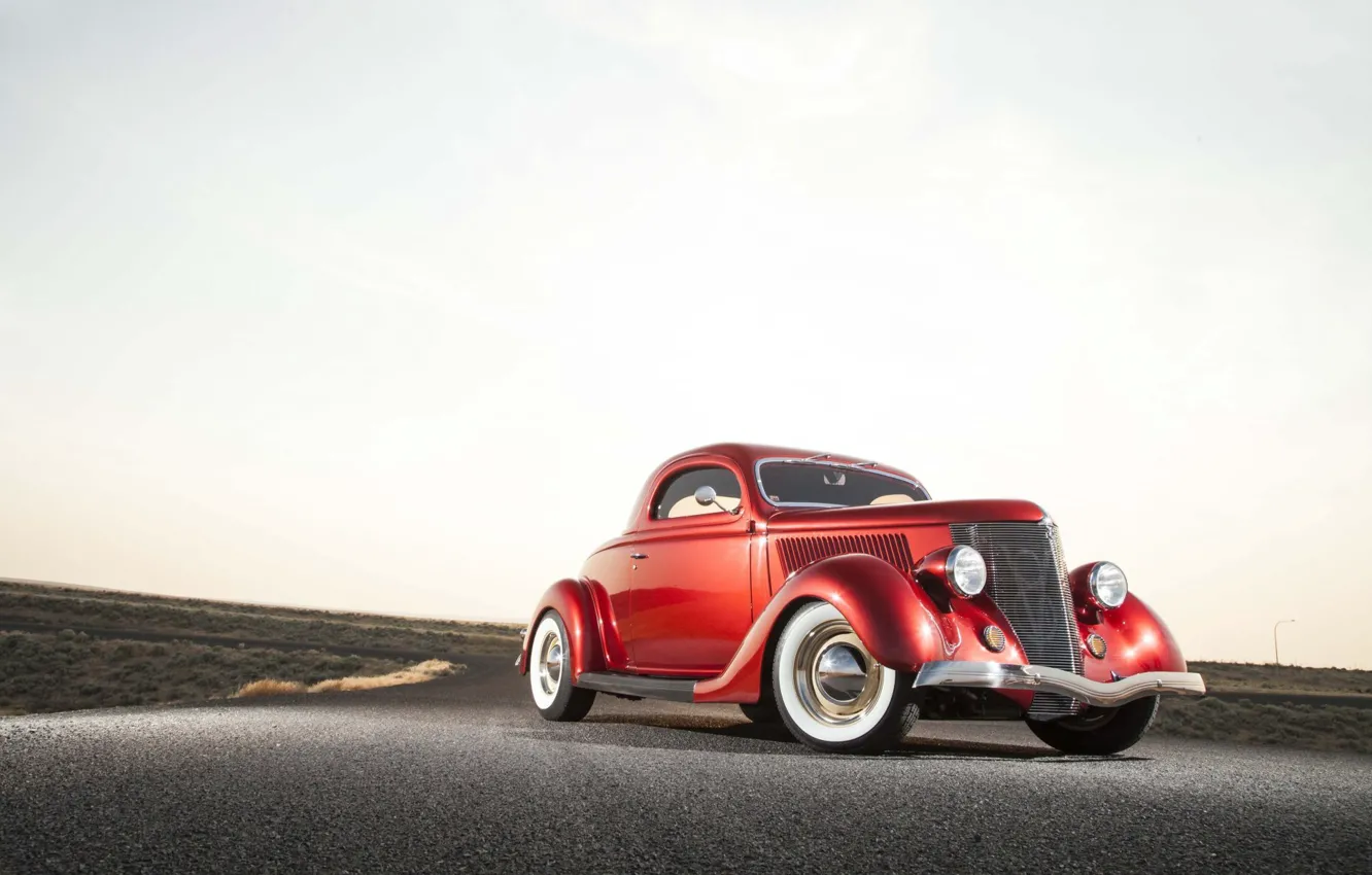 Photo wallpaper Ford, red, retro, 1936, old car