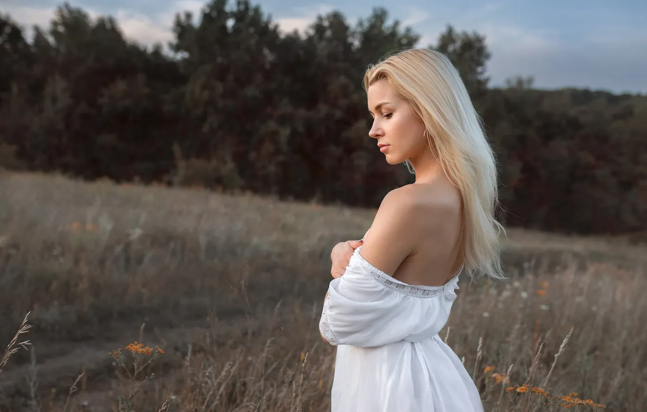 Photo wallpaper wallpaper, girls, blonde, picture, white dress, Girl in Nature