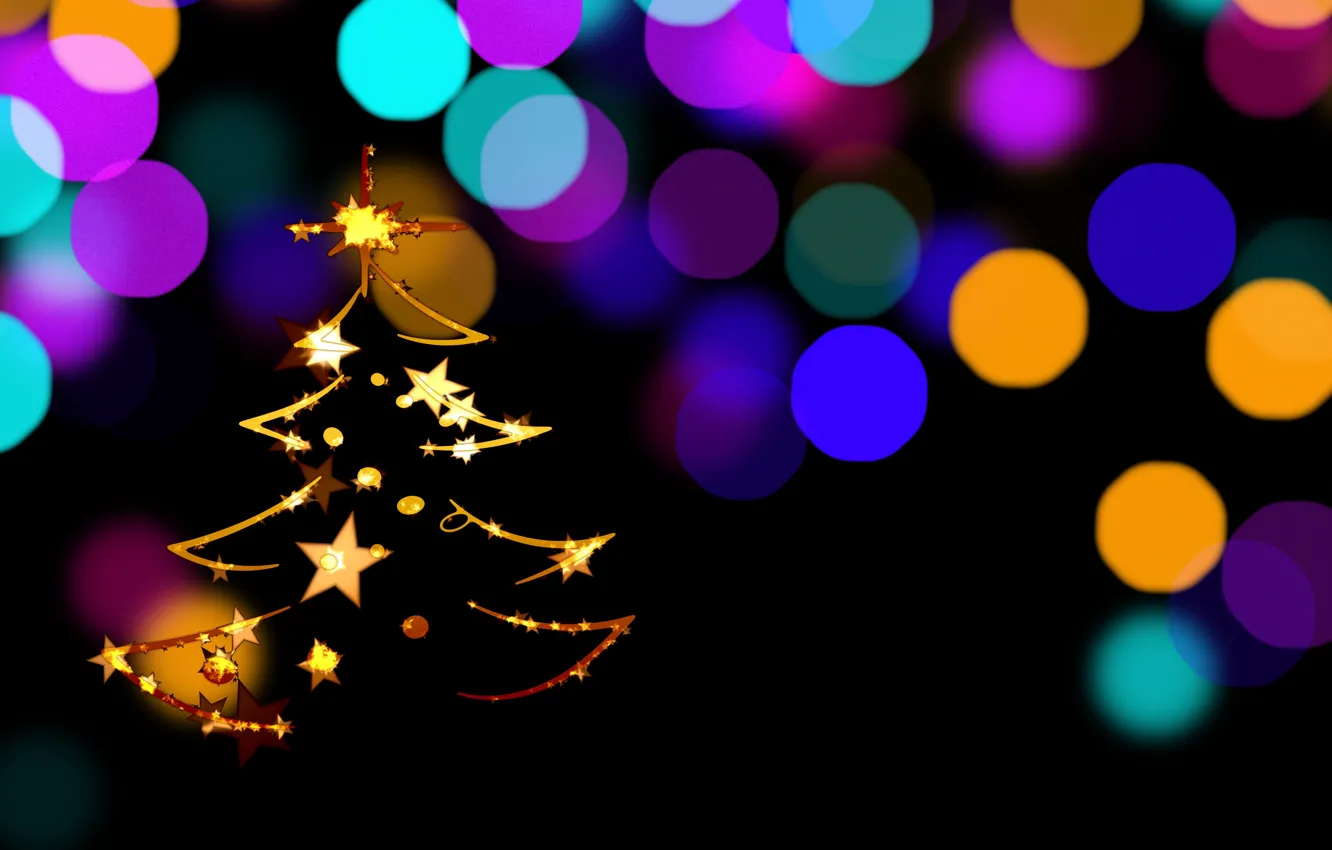 Photo wallpaper stars, graphics, tree, new year, bokeh, digital art