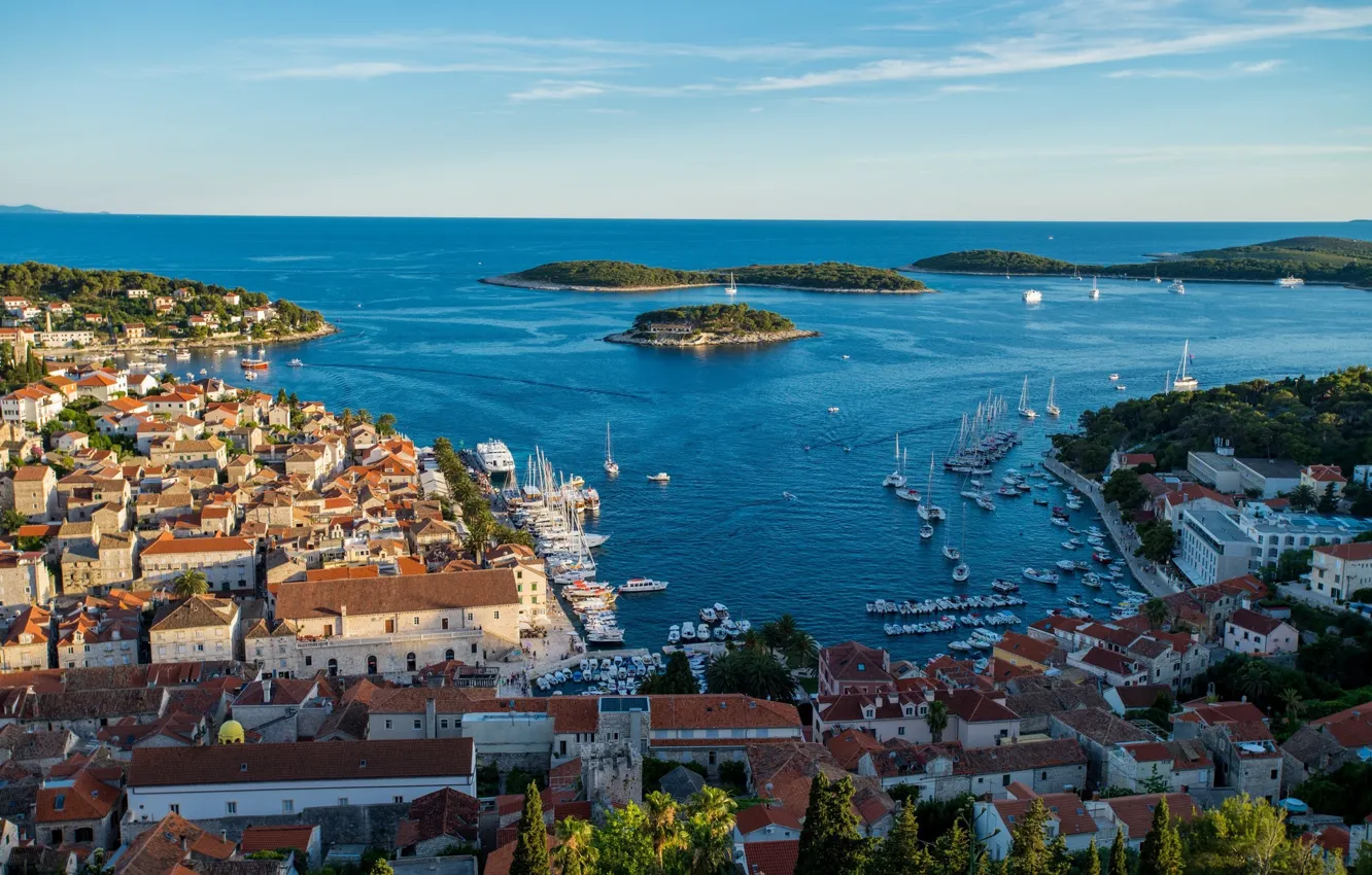 Photo wallpaper sea, home, roof, panorama, Croatia, Hvar