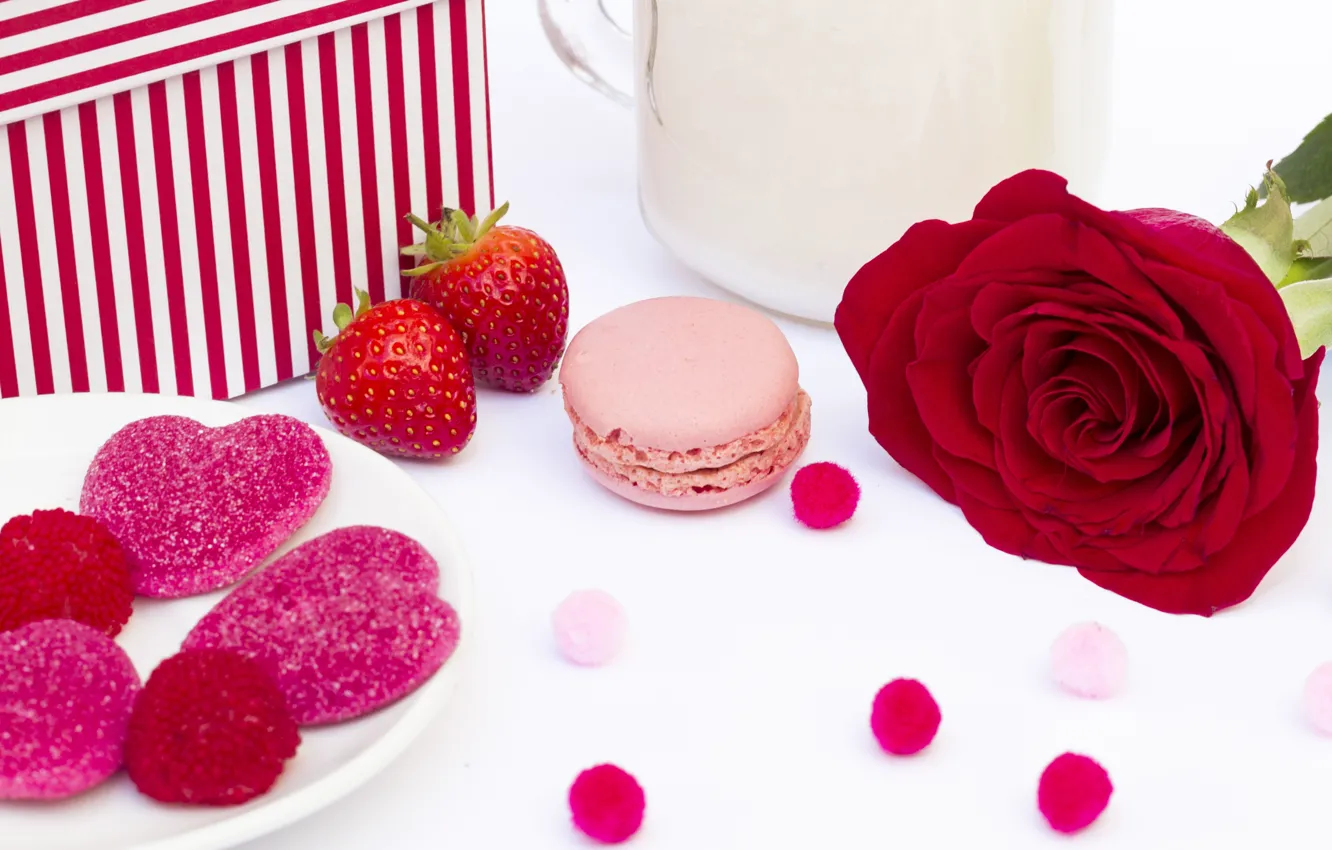 Photo wallpaper roses, hearts, rose, pink, romantic, marmalade, sweets