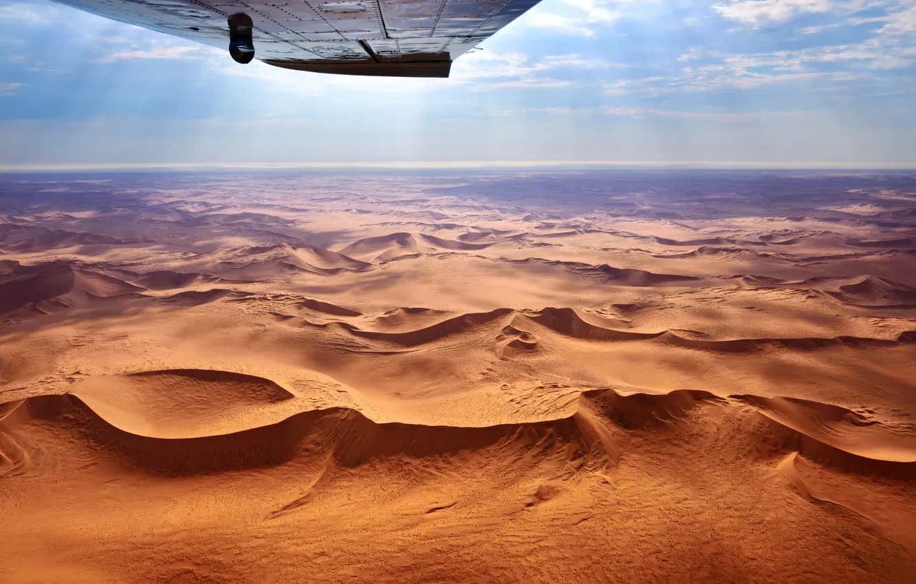 Photo wallpaper sand, the sky, clouds, landscape, the plane, desert, horizon, dunes